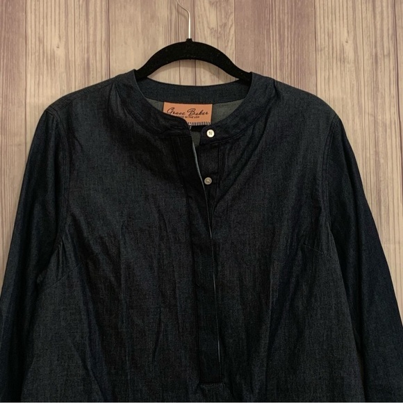 Grace Baker Color Block Navy Blue Lightweight Denim Dress Long Sleeve - Picture 4 of 5